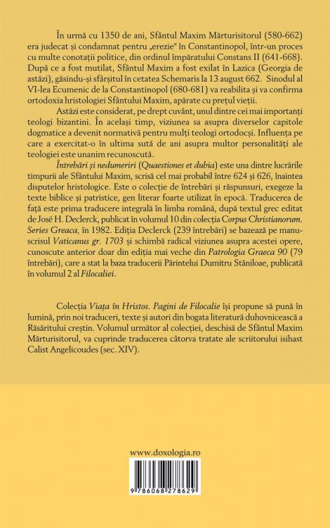 maxim marturisitorul, intrebari si nedumeriri, Filocalia, spiritualitate, Sfintii Parinti, Traditie, limba greacă, monofizism, erezie